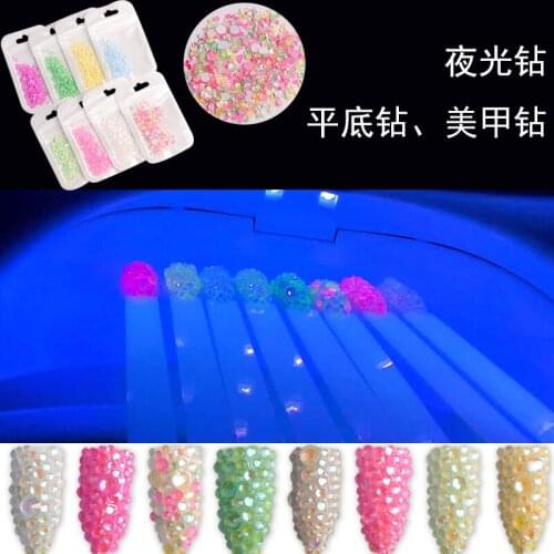 SS6-SS20 Mixed Size 350pcs Luminous Noctilucent Glitter Nail Rhinestones Shiny Gem 3D Charm Flatback Strass Fluorescence AB