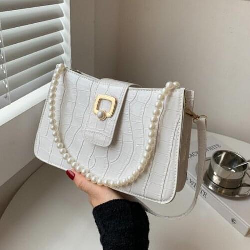 New Stone Pattern Shoulder Bag Fashion Designer Crossbody Bags For Women Pearl Chain Handbag Square Ladies Cross Body