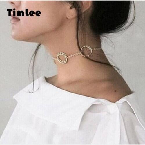 Timlee N090 BD Simple Circle Metal Clasp Necklace Wholesale