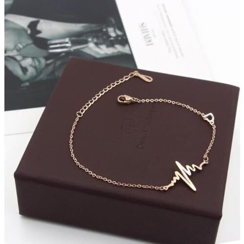 Titanium Anklet Rose Gold Stainless Steel Anklet Heart pulse beats peach heart foot chain Bracelet Foot Jewelry for Women