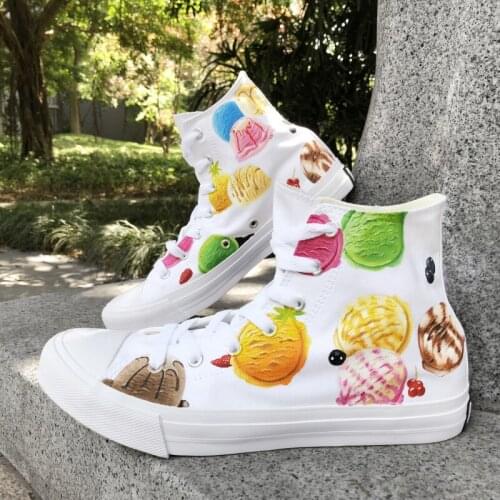 Wen Boy Girls Gifts Hand Painted Shoes Ice Cream Canvas Original Shoes High Top Design Sneakers Unisex Athletic Shoes