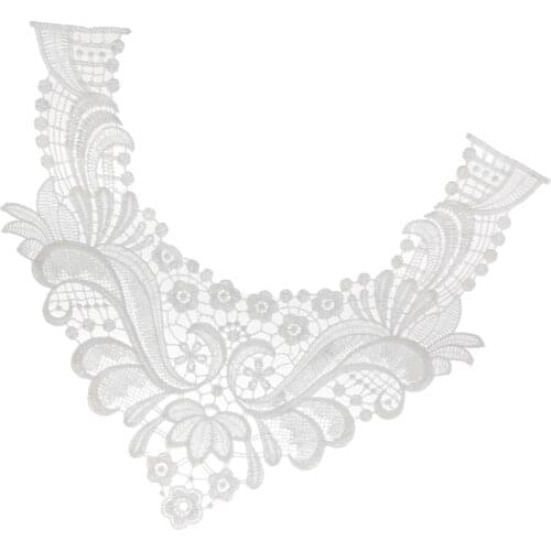 Embroidered Collar Lace Applique Wedding Motif Collar Patches Embellishments White