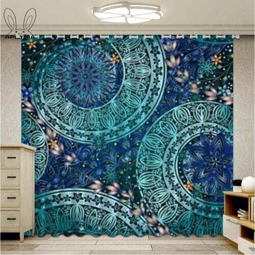Ethnic Mandala Turquoise Window Curtains For Living Room Abstract Floral Bedroom Blackout Curtain Ultra-thin Micro Shading