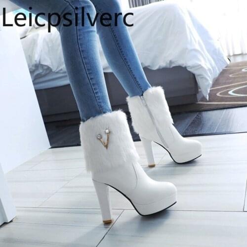 Womens Boots The New winter fashion Round head zipper Crystal High heel short boots Womens shoes plus size 32-43 black White