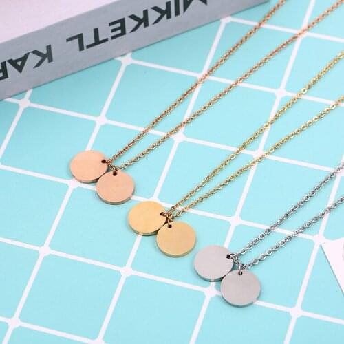 Fashion Women Choker Necklace Stainless Steel Circle Pendant Lucky Charm Two Round Coin Necklace Full Moon Colar Chain Jewelry
