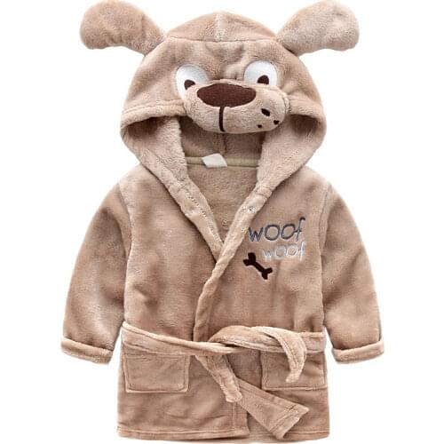 Winter Children Sleepwear Robe Flannel Hooded Warm Bathrobe Kids Pajamas For Boys & Girls Lovely Cartoon Animals Robes