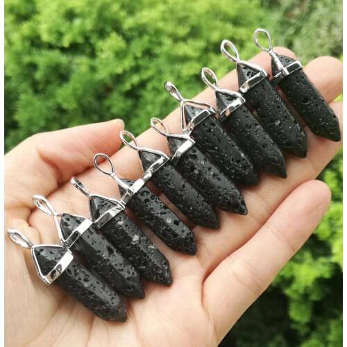 10pcs Volcano Lava stone Hexagon Point Pendant Chakra Reiki Healing Amulet Wholesale