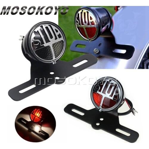 12V Retro Cafe Racer Stop Miller Taillight License Plate Light Bracket for Harley Bobber Chopper Scrambler Old School Tail Lamp