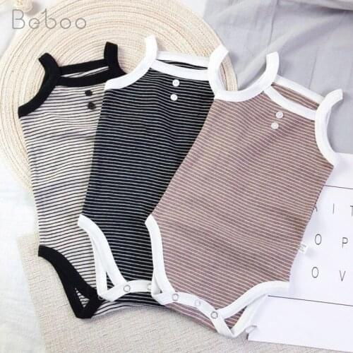 2021 Summer Korean Striped Baby Bodysuits Cotton Clothes For Boys And Girls Sleeveless Newborn Twins Climbing Jumpsuit Infants