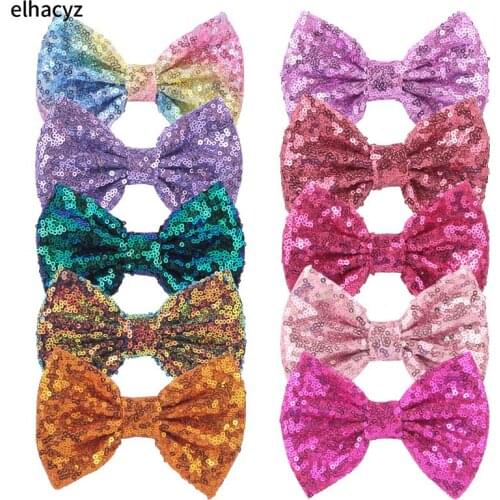 25pcs/lot 54 Colors Fashion 5" Big Sequin Messy Bow with/without Clip Hair Accessories for Girls Kids Cute DIY Party Headwear