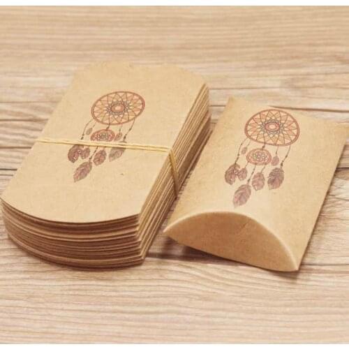 50pcs/lot Good luck Dreamcatcher gifts pillow bags white /brown marbel background candy/wedding box DIY Thank you pillow box