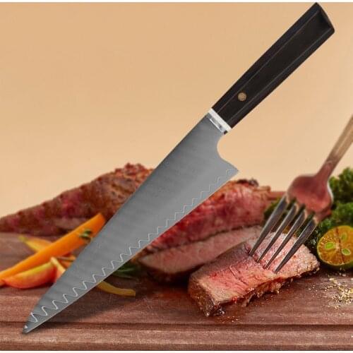 9'' Clad Steel Chef Knife Kitchen Knife Japanese Knife Kiritsuke Knife Cleaver Knife with Ebony Wood Handle