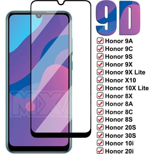 9D Tempered Glass For Huawei Honor 9A 9C 9S 8X 8A 8C 8S Film Honor 9X 10X Lite X10 30i 20i 10i 20S 20E 30S Protective Glass Case