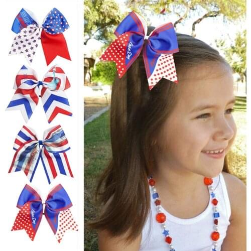 4th of July Cheer Bows for Girls Cheerleading Elastic Hair Bands American Flag Ribbon Hair Tie Scrunchies Girls Hair Accessories