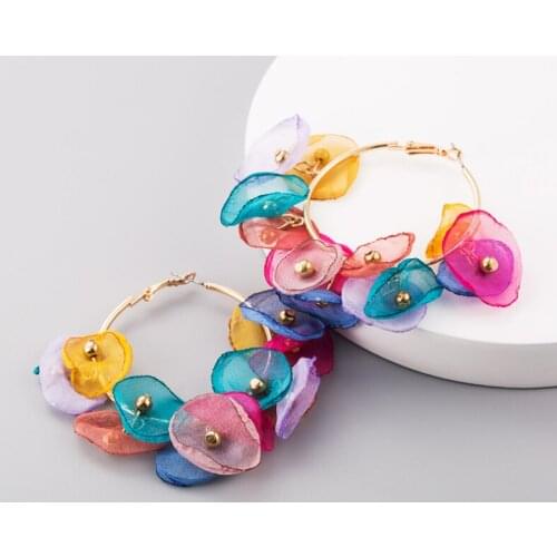 Free Shipping HER014 50 Pairs/lot 5CM Alloy Round Earrings W Cloth Flower Ear Nail Fashion Earrings Women Wearing Jewelry 6 colo
