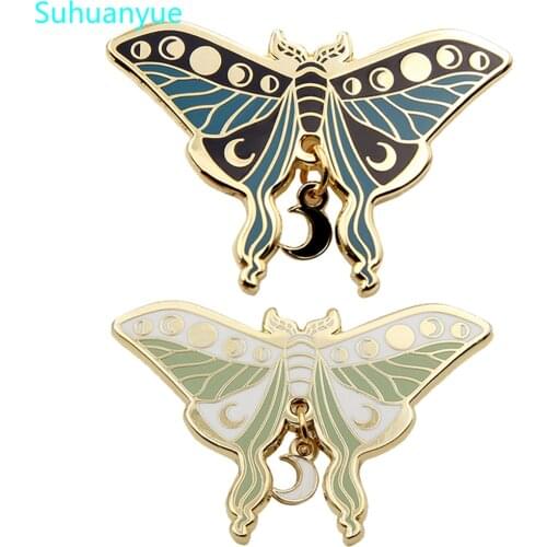 Butterfly Brooch Enamel Pins Lunar Moth Badges Moon Phases Brooches Jewelry Gift