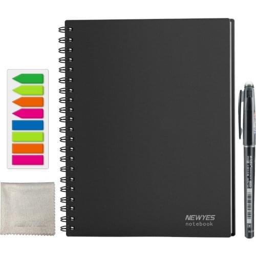 NEWYES A4 Smart Erasable Notebook Paper Reusable Wirebound Black Notebook App Connect Microwave Erase With pen for kids Students