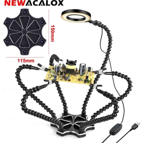 NEWACALOX Soldering Third Hand Tool USB 3X LED Magnifier Welding Exhaust Fan PCB Circuit Board Holder for Electronic Repair Tool