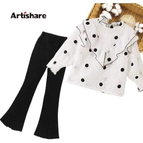 Children Clothes Dot Pattern Girls Clothing Sweatshirt + Pants Clothes For Girls Casual Style Costumes For Children