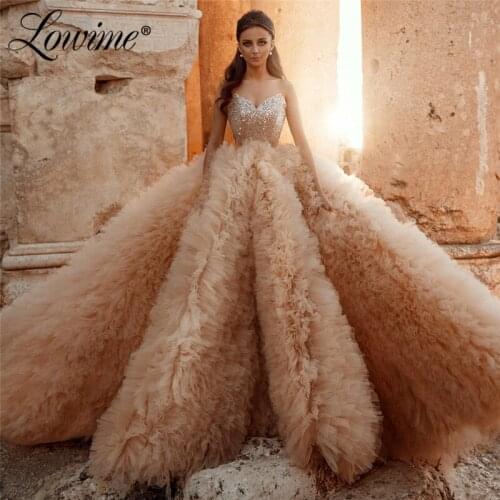 Champagne Long Prom Dresses Couture Beads Celebrity Dresses A Line Tulle Puffy Arabic Evening Gowns Special Occasion Party Dress