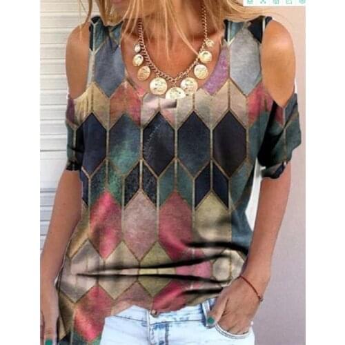 Trend Casual Off-shoulder T-Shirt Short Sleeve Summer New Womens Tee printing O-Neck Large Size womens Loose T-Shirts