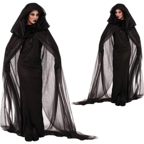Halloween Night Herror Death Wandering Soul Female Ghost Costume Cosplay Evil Witch Black Long Dress holloween costumes