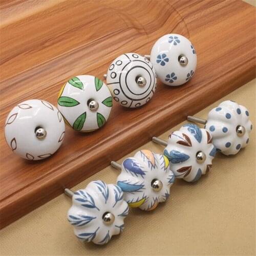 Ceramic Single Hole Handle European Mediterranean Style Drawer Cupboard Wardrobe Shoe Cabinet Door Knob Handles Furniture