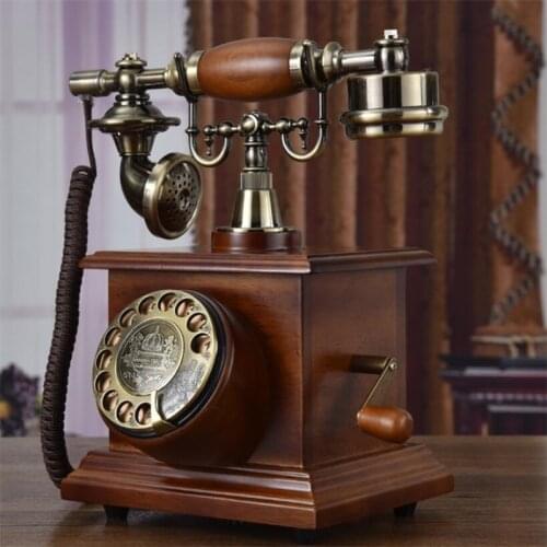 Classical Brand Old Fashioned Rotary Solid Wood Fixed Telephone Vintage Dial Home Telephone (Red wood color/Coffee color)