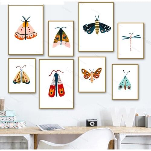 Colorful Bee Dragonfly Moth Animals Nordic Posters and Prints Wall Art Canvas Painting Wall Pictures for Living Room Home Decor