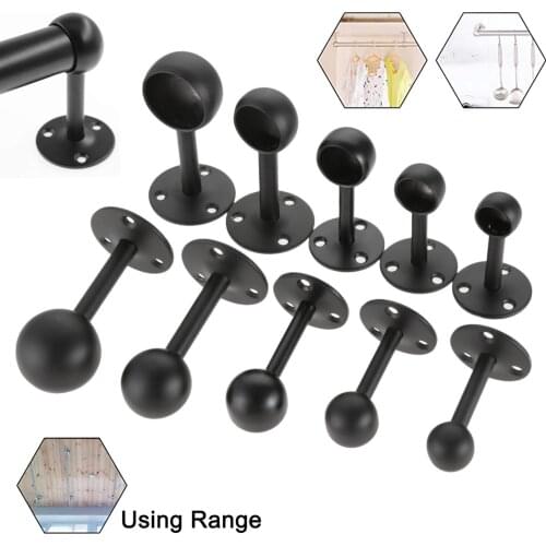 2Pcs 16/19/22/25/32mm Wardrobe Rod Brackets Curtain Rod End Supports Flange Rod Holder Steel Closet Pole Socket Brackets