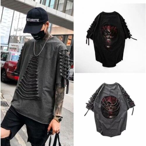 Summer Funny Hip Hop T Shirts Men Harajuku Casual Short Sleeve Gothic Tops Tees Male Cool Loose Devil Skeleton Tshirt Streetwear