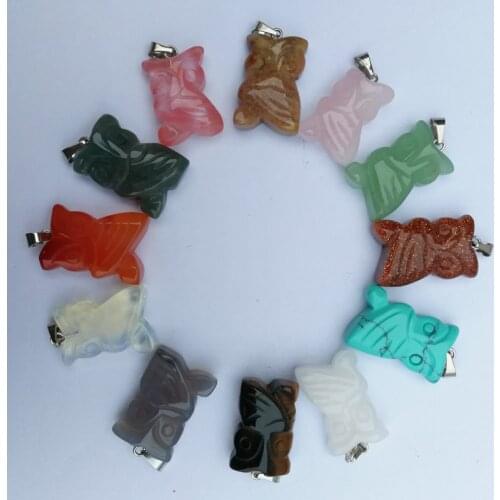 Fashion Owl Natural stone pendants for jewelry making men jewelry necklace Accessories 12pcs/lot free shipping Wholesale
