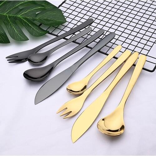 24Pcs Western Gold Cutlery Set 304 Stainless Steel Dinnerware Set Tableware Dinner Knife Fork Spoon Silverware Dishwasher Safe