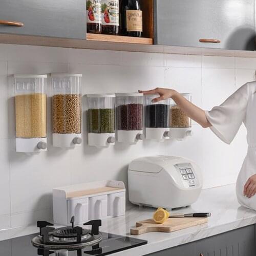 Wall Mounted Automatic Rice Cereal Dispenser Plastic Transparent Grain Organizer Storage Box Kitchen Food Tank Moisture Proof