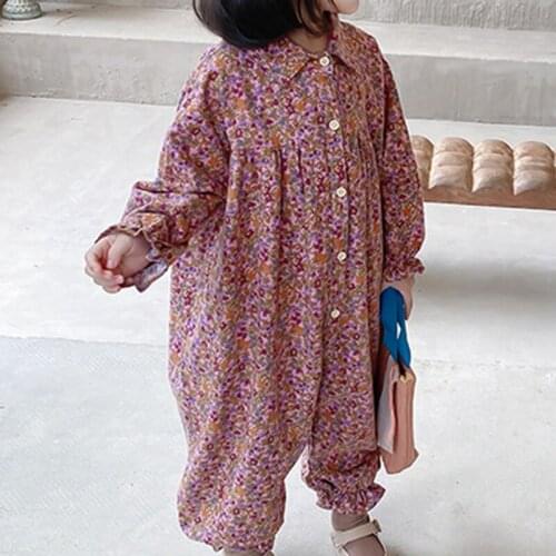 2021 New Childrens Jumpsuit Set Spring Autumn Long-sleeved Printing Single-breasted Girl one-piece Clothes Kids Clothing Outfit