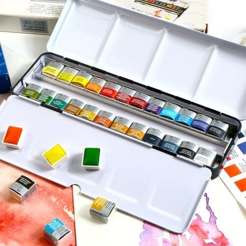 1Pc Winsor Newton Cotman Solid Watercolor Paint 12/24 Colors Iron Box Set Professional Artist Pigment
