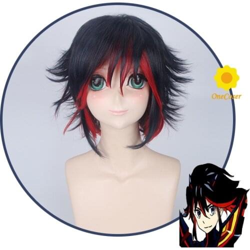 Anime KILL la KILL Matoi Ryuuko Cosplay Wig Short Blue Red Hair Heat Resistant Hair + Wig Cap Halloween Carnival Girls Women