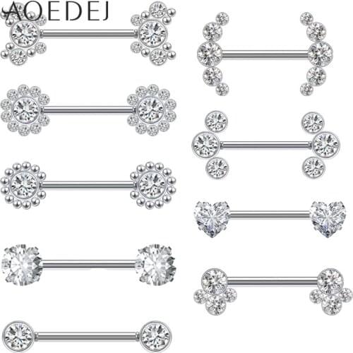 AOEDEJ 14g Crystal Nipple Piercing for Women 316L Stainless Steel Heart Nipple Piercings Bar Sexy Nipple Shield Pircing Jewely