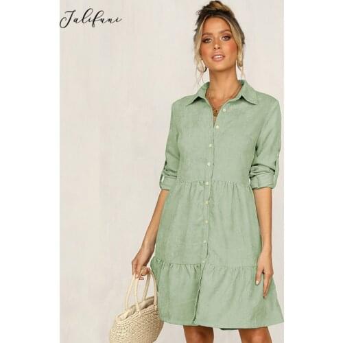 Shirt Dress Women Clothing Autumn Winter Dress Button Turn-down Collar Long Sleeve Ladies A-line Mini Party Dress 2020 Vestidos