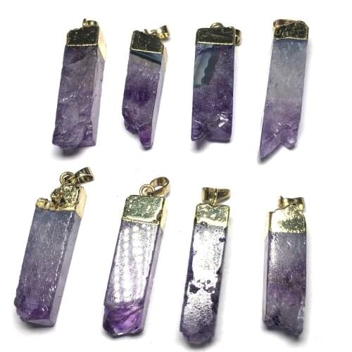 Natural Stone Amethysts Pendants Crystal pillar Necklace Pendants for Jewelry Making DIY necklace accessories Reiki Healing Gift