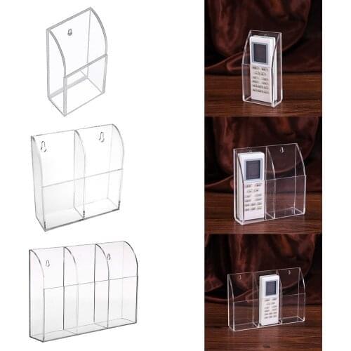 1/2/3-grid Transparent Acrylic Remote Control Storage Box Wall Hanging Makeup Brush Holder Stationery Cosmetic Organizer