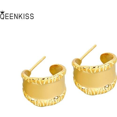 QEENKISS EG6128 2021 Fine Jewelry Wholesale Fashion Woman Girl Birthday Wedding Gift Round 18KT Gold White Gold Stud Earrings