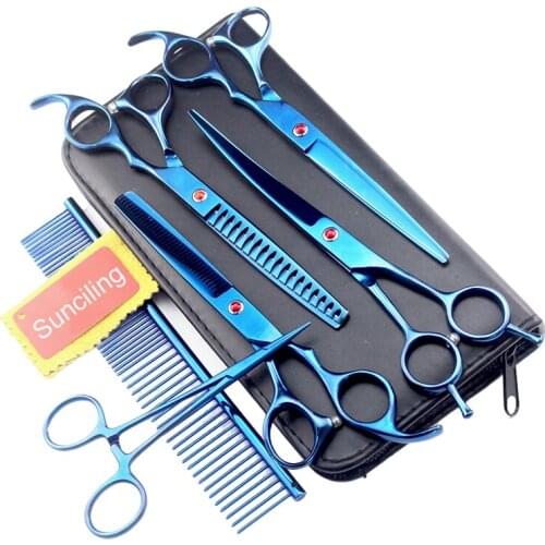 7 Inch Pink Baking Paint JP Stainless Steel Pet Hair Grooming Scissors Curved Shears Kit