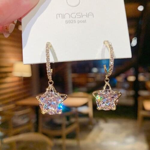 925 Silver Needle Five-pointed Star Earrings Fashion Korean Style Ear Piercing Stud Earrings Drop Earrings Women Jewelry