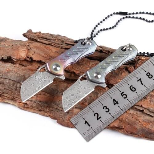 Freewolf Mini Small Flipper Folding Knife VG10 Damascus Steel Blade Titanium Handle Ball Bearing EDC Necklace Knives H0173