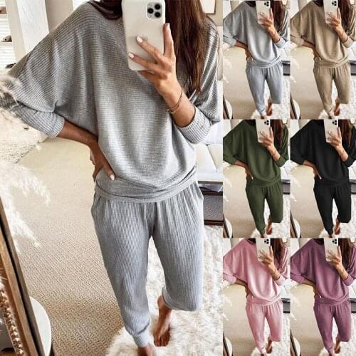 Spring Autumn Tracksuit Women Two Piece Set Solid Batwing Sleeve Sweatshirt Top and Pants Sweat Suits Female Lounge Wear Outfits