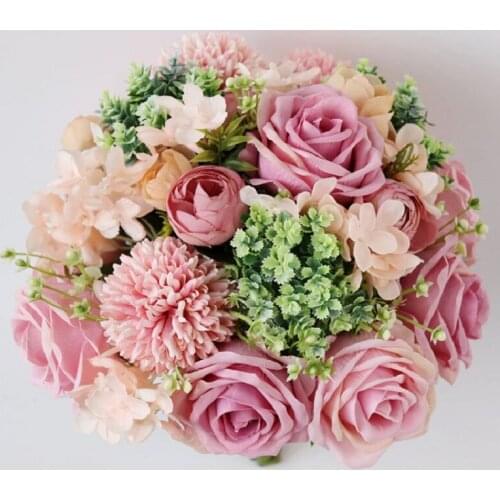 Bridal Wedding Bouquets Artificial Rose Flowers Bouquet Handmade Romantic Wedding Bouquets for Bride Bridesmaid Holding Flowers