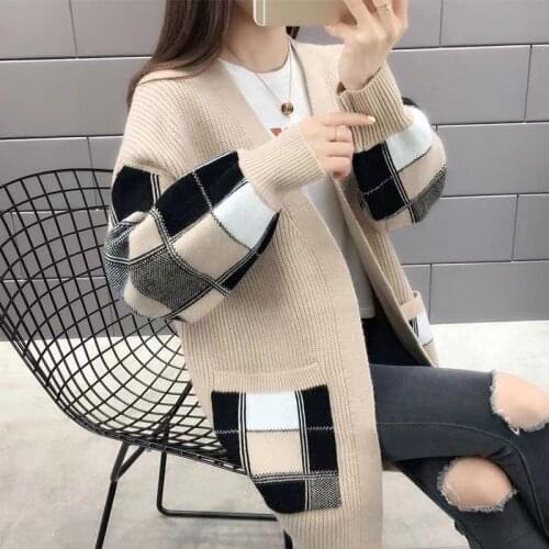 Sweater Cardigan Women Spring Popular Womens 2020 Autumn Sweater Coat Long Spring Autumn Lattice Knitting Sweaters Mujer A986