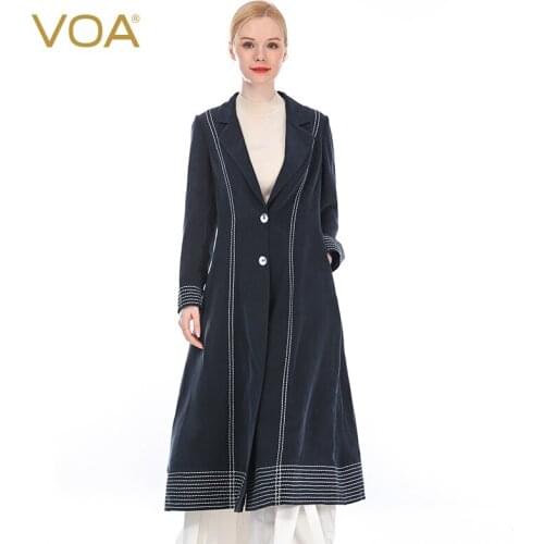 VOA Heavyweight Silk 30m/m Navy Blue Business Suit Collar Two Buttons White Arch Needle Process Pocket Retro Windbreaker FE25