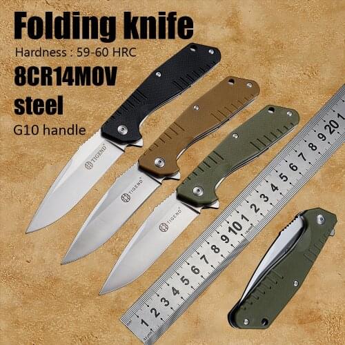TIGEND 1815 knives 8CR14MOV folding blade ball bearing pocket knives survival camping self defense edc tools G10 handle knifes